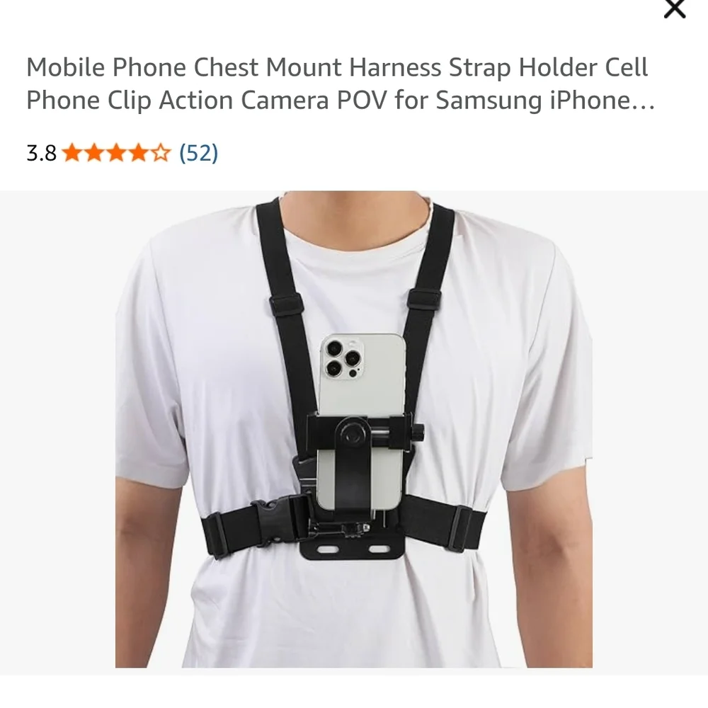 Black Chest Mount Harness for Smartphones